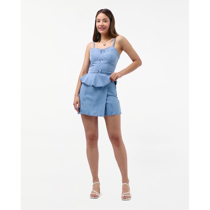 Falda Short  Denim Mujer Maju Total Frost Bleach