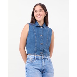 Chaleco Denim Mujer Grecia Total Stone Green