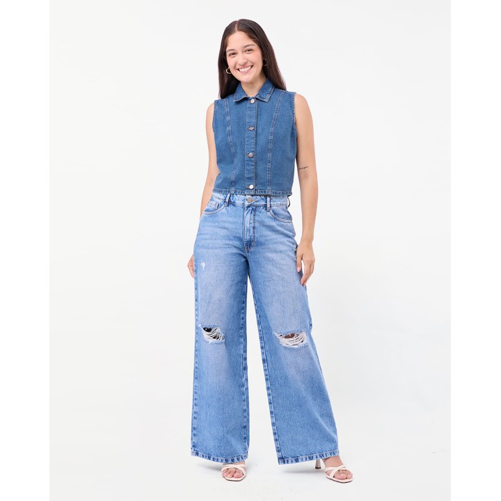 Chaleco Denim Mujer Grecia Total Stone Green