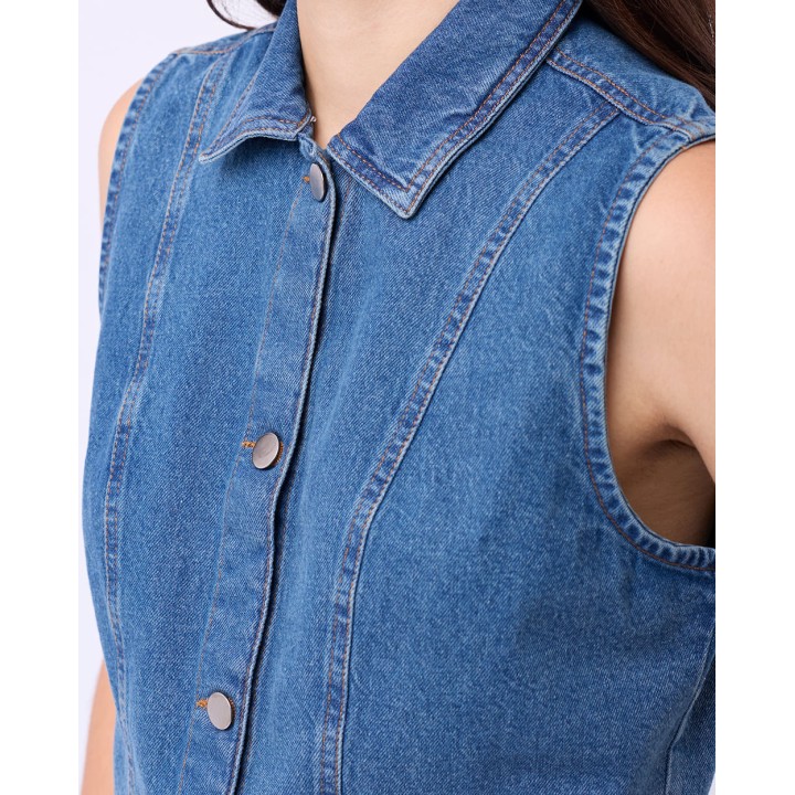 Chaleco Denim Mujer Grecia Total Stone Green