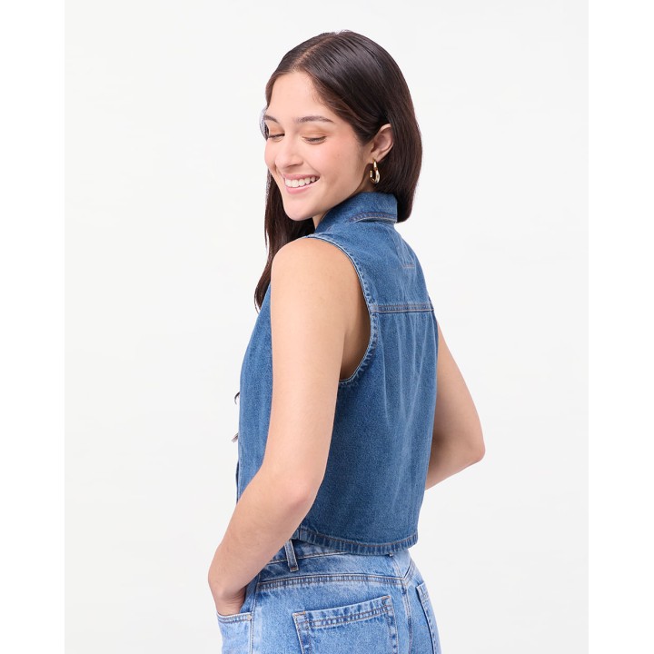 Chaleco Denim Mujer Grecia Total Stone Green