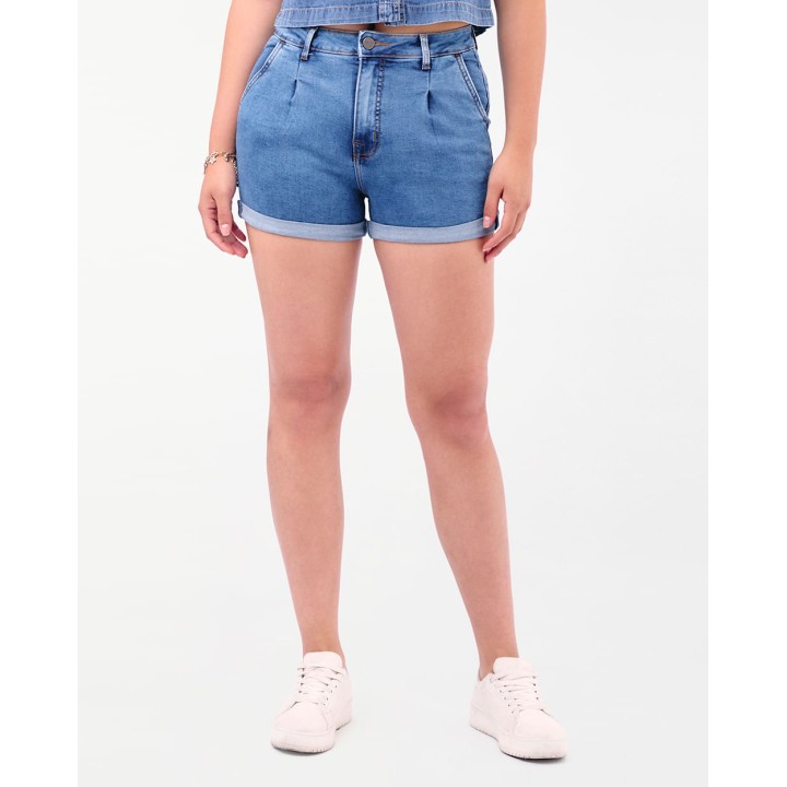 Short Denim Mujer Mom Fit Dirty Bleach