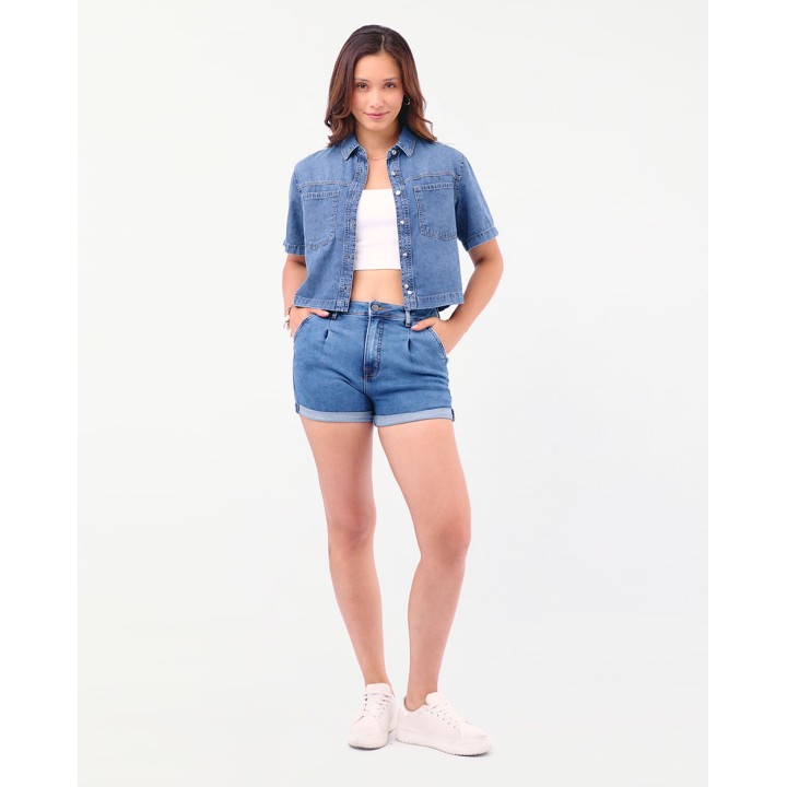 Short Denim Mujer Mom Fit Dirty Bleach