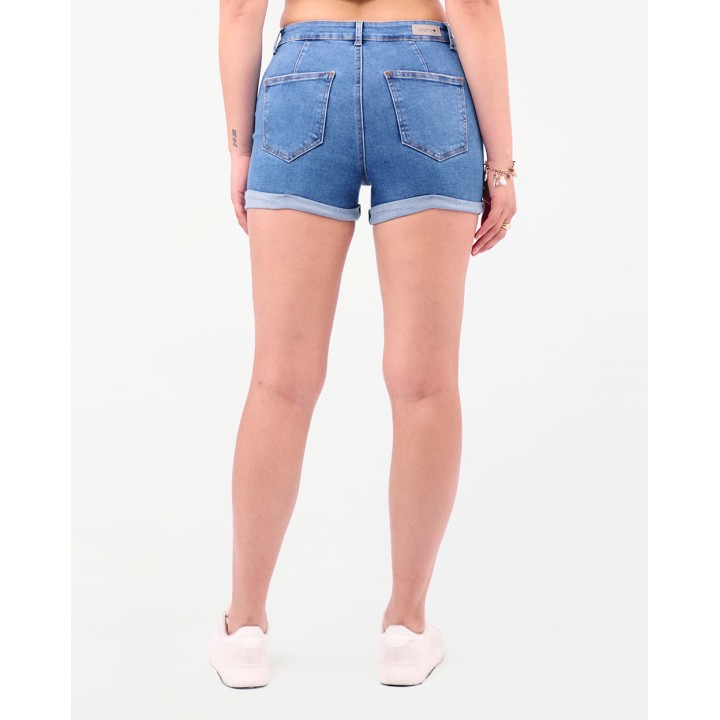 Short Denim Mujer Mom Fit Dirty Bleach