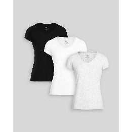 Pack de 3 polos Mujer Cuello V Blanco / Níquel Poly Htr / Negro