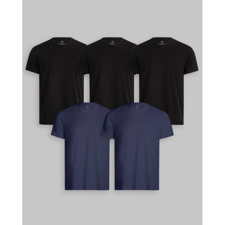 Pack de 5 polos Cuello Redondo Negro / Azul Oxford