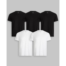 Pack de 5 polos Cuello Redondo Negro / Blanco