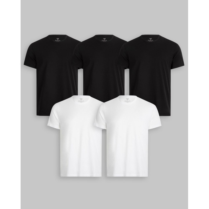Pack de 5 polos Cuello Redondo Negro / Blanco