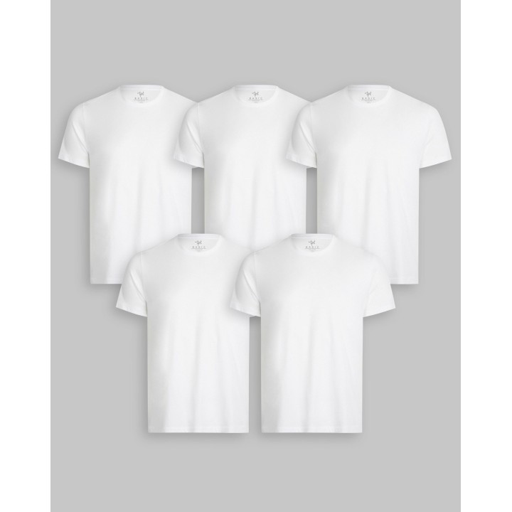 Pack de 5 polos Cuello Redondo Blanco