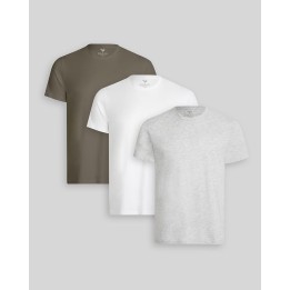 Pack de 3 polos Hombre Cuello Redondo Blanco / Gris Poly / Verde Militar