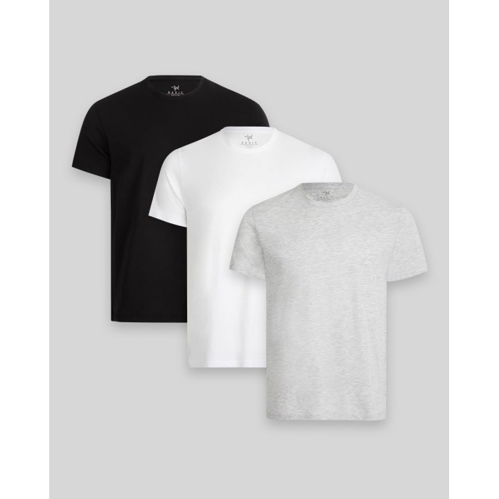 Pack de 3 polos Hombre Cuello Redondo Blanco / Gris Poly / Negro