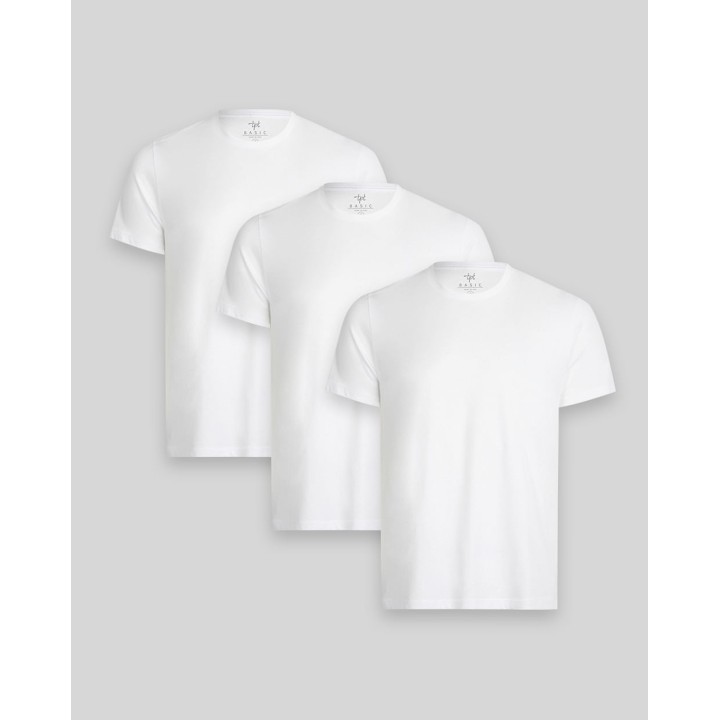 Pack de 3 polos Hombre Cuello Redondo Blanco