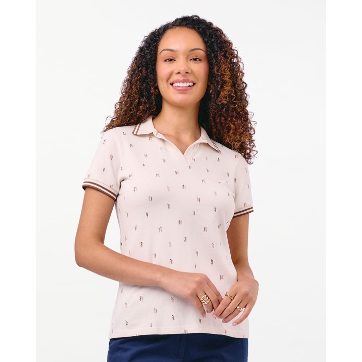 Polo Cuello Camisa Mujer Leah Beige Crema