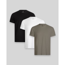 Pack de 3 polos Hombre Cuello Redondo Blanco / Negro / Verde Militar