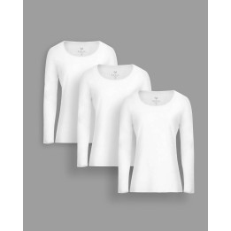 Pack de 3 polos manga larga Cuello Redondo Blanco