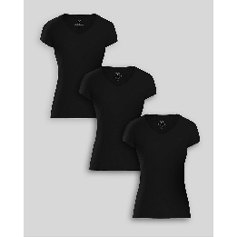 Pack de 3 polos Mujer Cuello V Negro