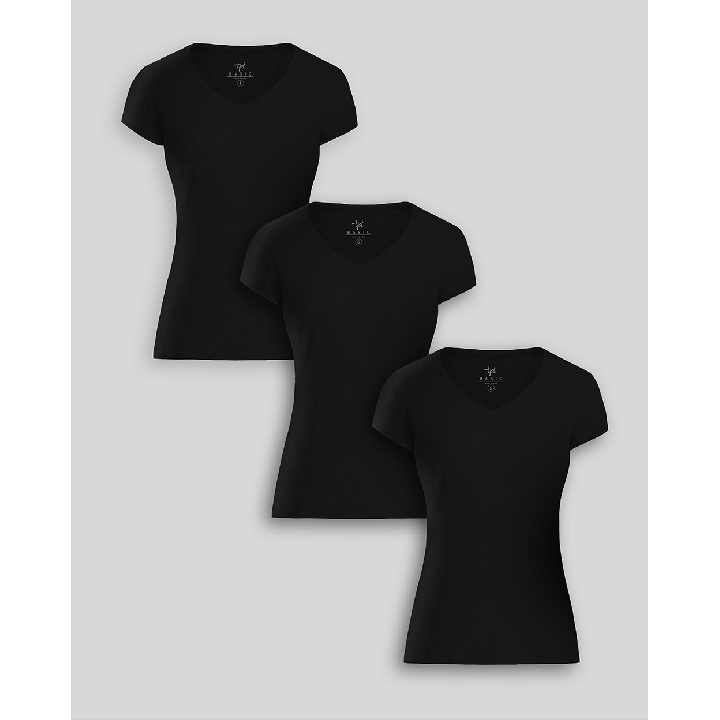 Pack de 3 polos Mujer Cuello V Negro