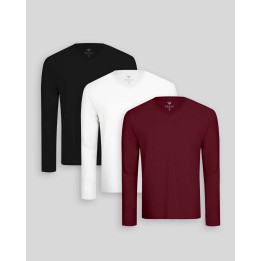Pack de 3 polos manga larga Cuello V Blanco Optico / Negro / Guinda Sombra