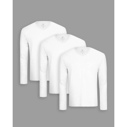 Pack de 3 polos manga larga Cuello V Blanco Optico