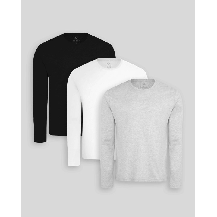 Pack de 3 polos manga larga Blanco Optico / Gris Poly / Negro