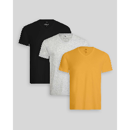 Pack de 3 polos Hombre Cuello V Gris Poly / Negro / Mostaza Golden