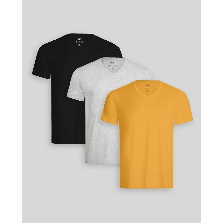 Pack de 3 polos Hombre Cuello V Gris Poly / Negro / Mostaza Golden