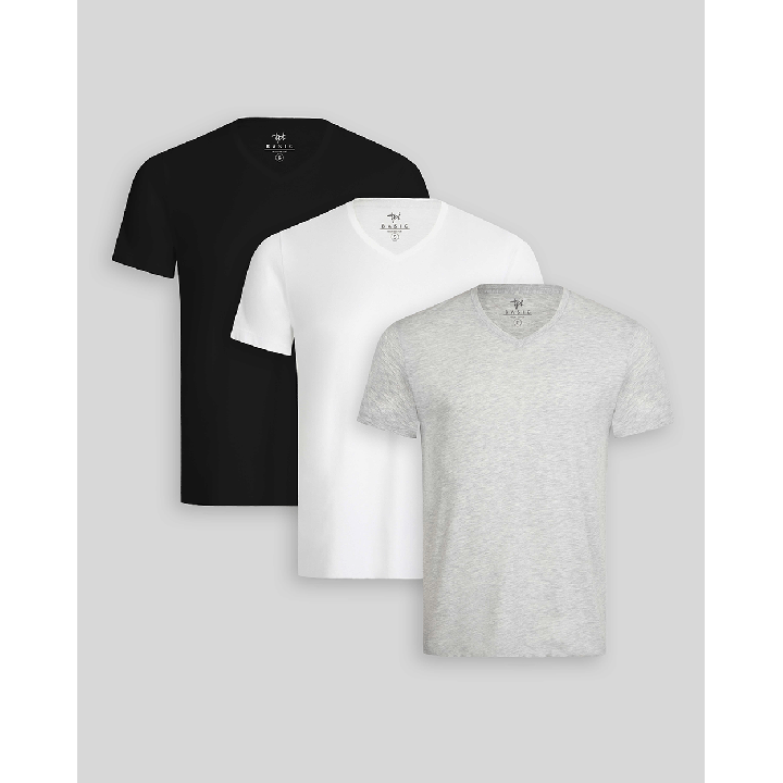 Pack de 3 polos Hombre Cuello V Blanco / Gris Poly / Negro