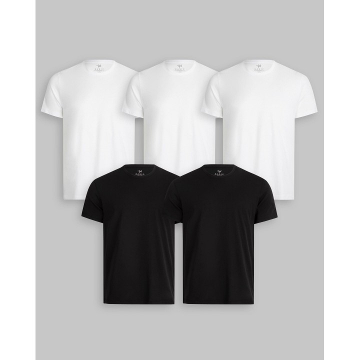 Pack de 5 polos Cuello Redondo Blanco / Negro
