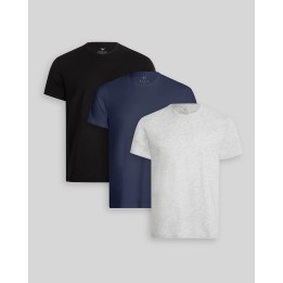 Pack de 3 polos Hombre Cuello Redondo Gris Poly / Negro / Azul Oxford
