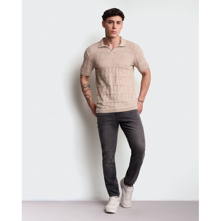 Polo Cuello Camisa Hombre Leonard Beige Botanico