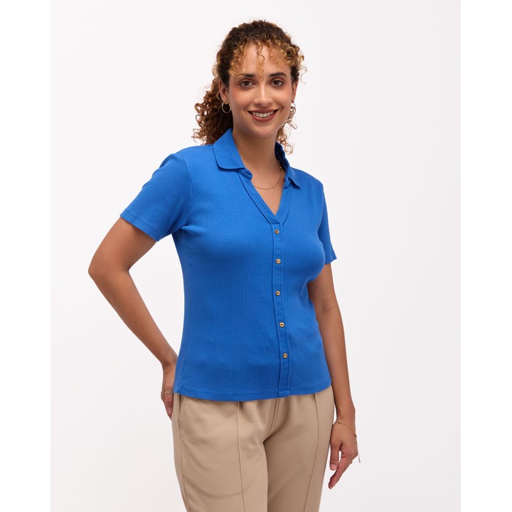 Polo Cuello Camisa Mujer Supriya Azulino French