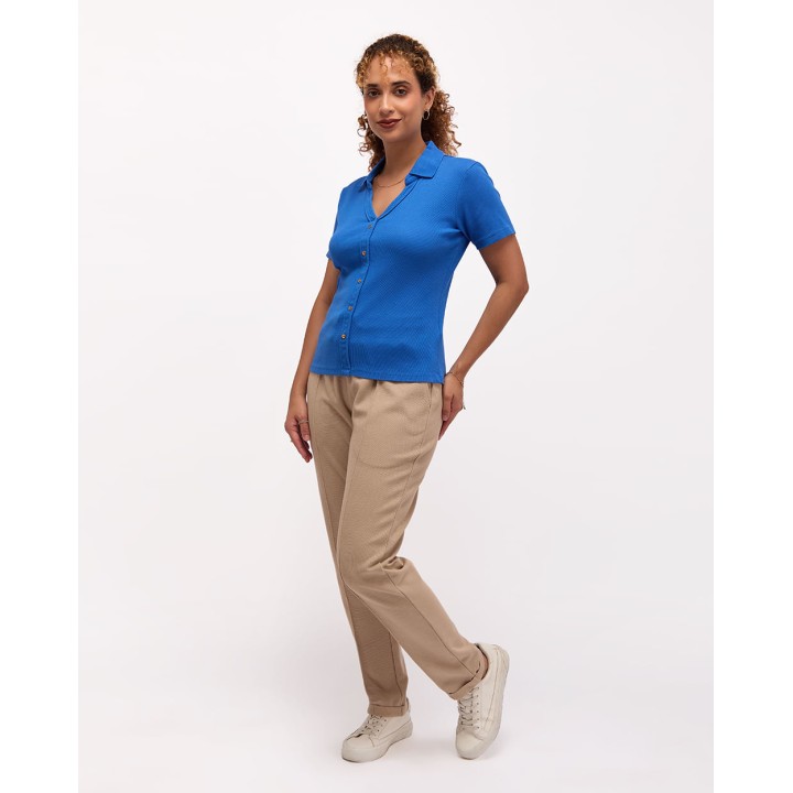 Polo Cuello Camisa Mujer Supriya Azulino French