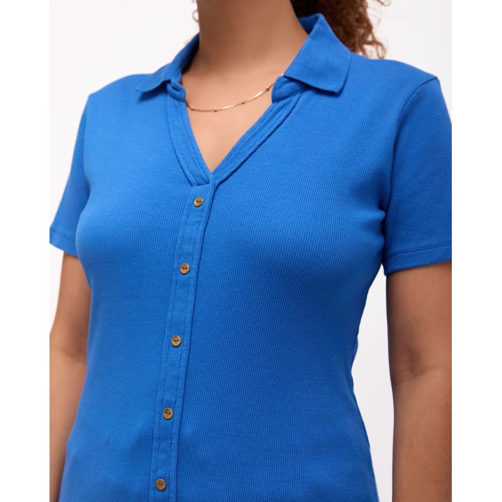 Polo Cuello Camisa Mujer Supriya Azulino French