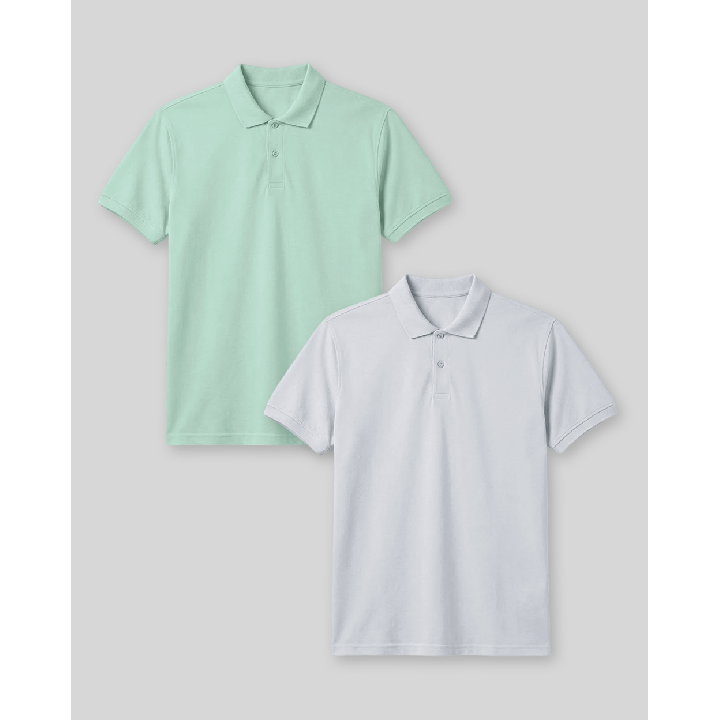 Pack de 2 polos Cuello Camisa Hombre Celeste claro / Verde Slit