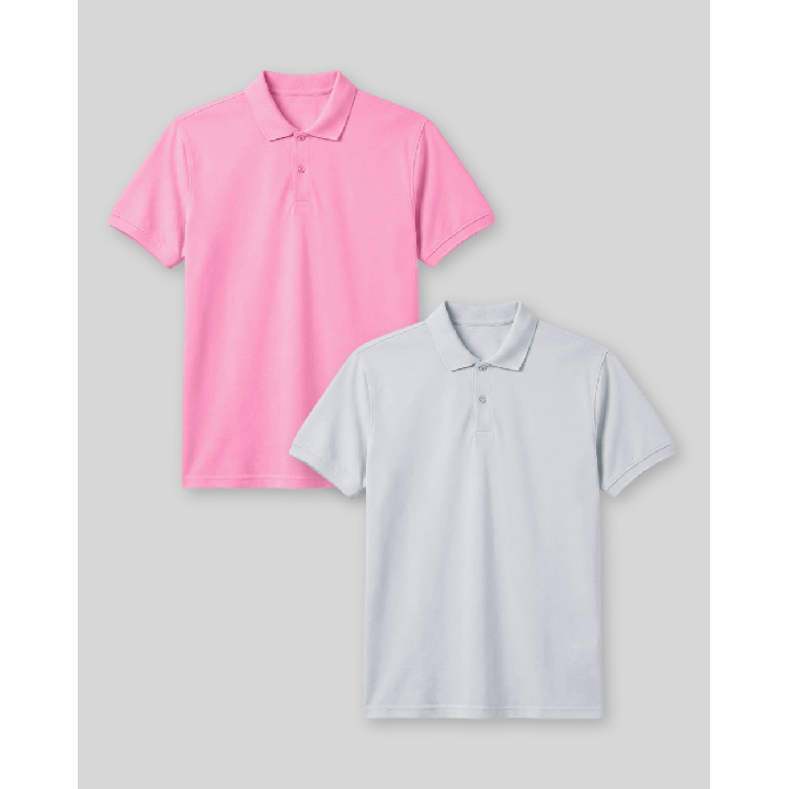 Pack de 2 polos Cuello Camisa Hombre Rosado chicle / Celeste Claro