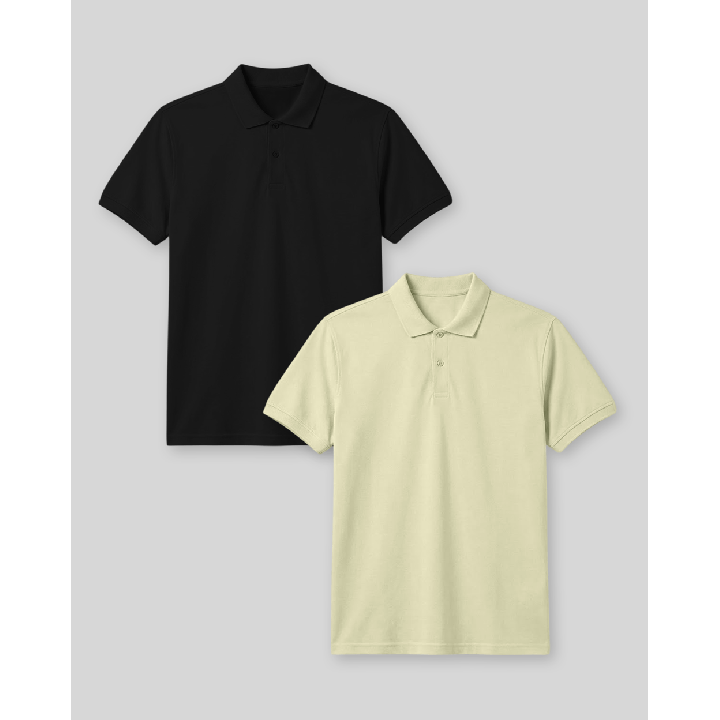 Pack de 2 polos Cuello Camisa Hombre Negro / Verde Lima