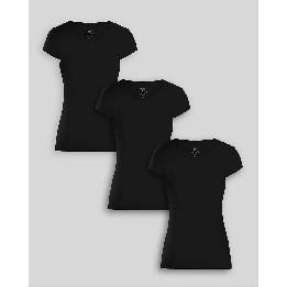 Pack de 3 polos Mujer Cuello Redondo Negro