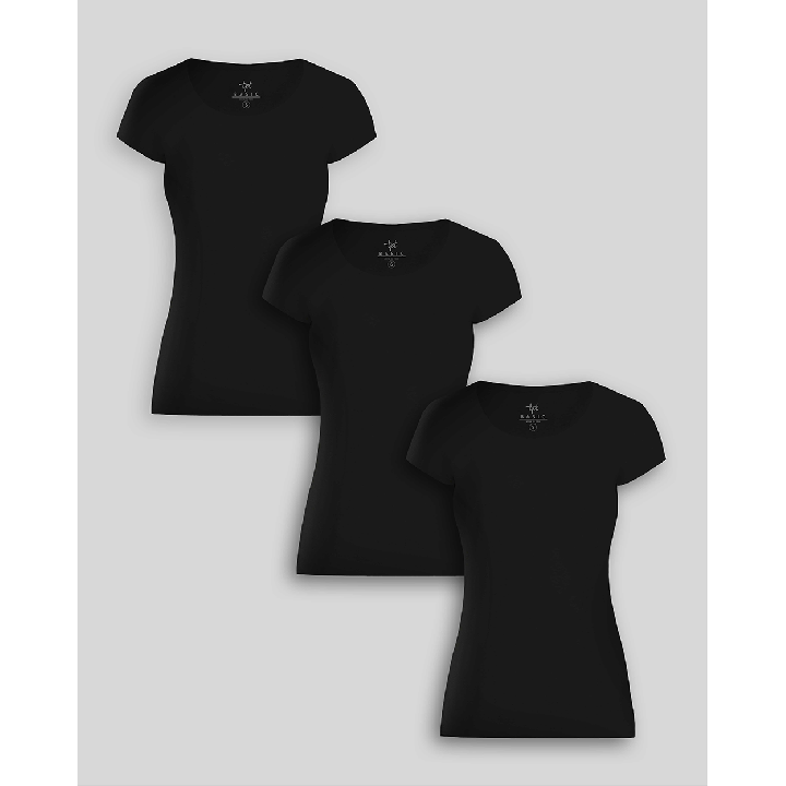 Pack de 3 polos Mujer Cuello Redondo Negro