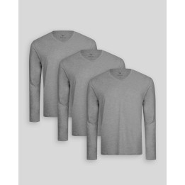 Pack de 3 polos manga larga Cuello V Plomo Melange