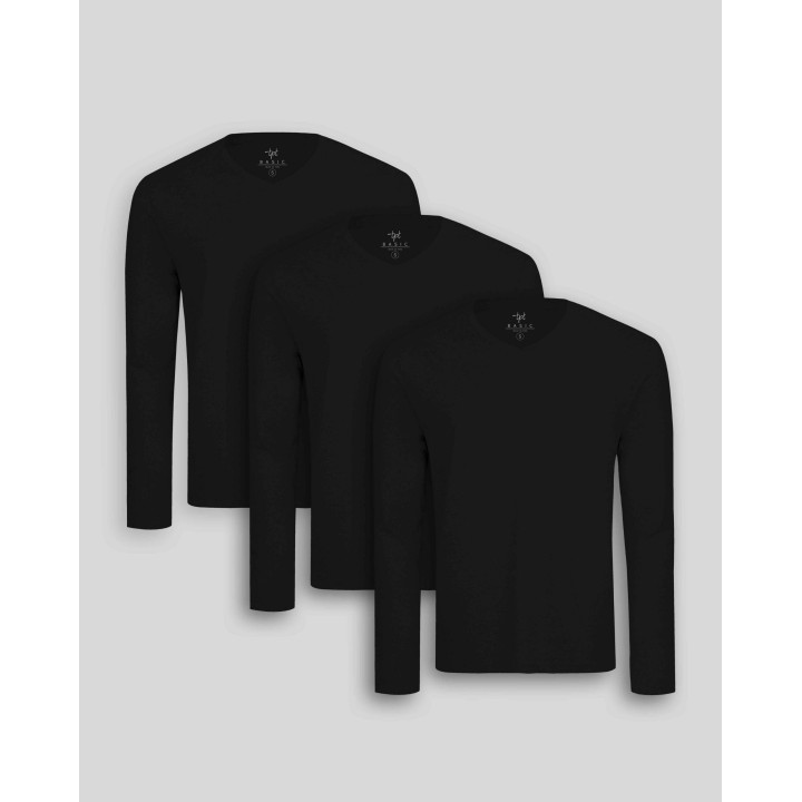 Pack de 3 polos manga larga Cuello V Negro