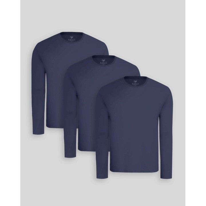 Pack de 3 polos manga larga Azul Oxford