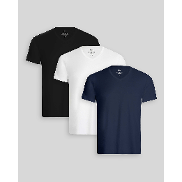 Pack de 3 polos Hombre Cuello V Blanco / Negro / Azul Oxford