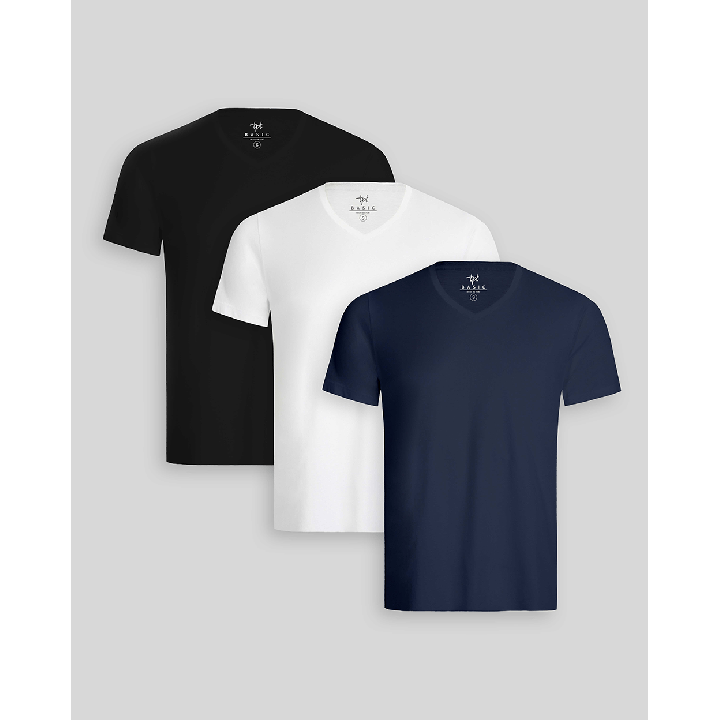 Pack de 3 polos Hombre Cuello V Blanco / Negro / Azul Oxford