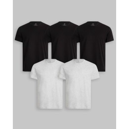 Pack de 5 polos Cuello Redondo Negro / Gris Poly