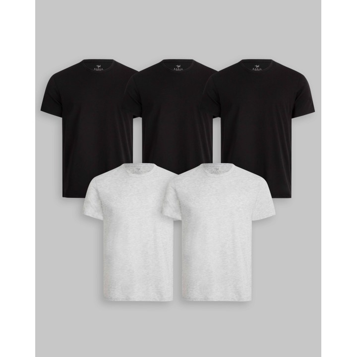 Pack de 5 polos Cuello Redondo Negro / Gris Poly