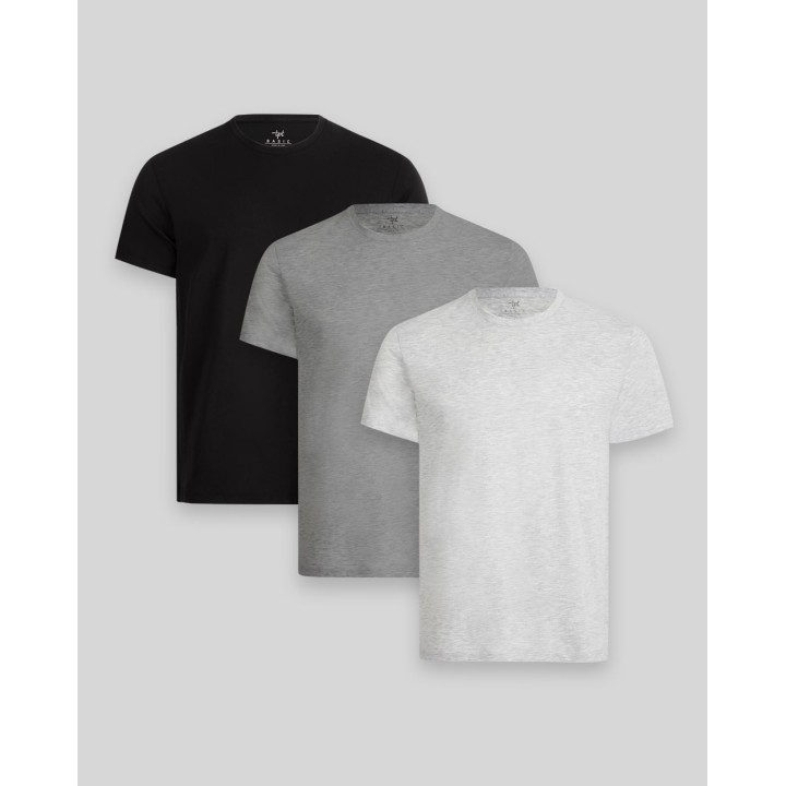 Pack de 3 polos Hombre Cuello Redondo Gris Poly / Negro / Plomo Melange