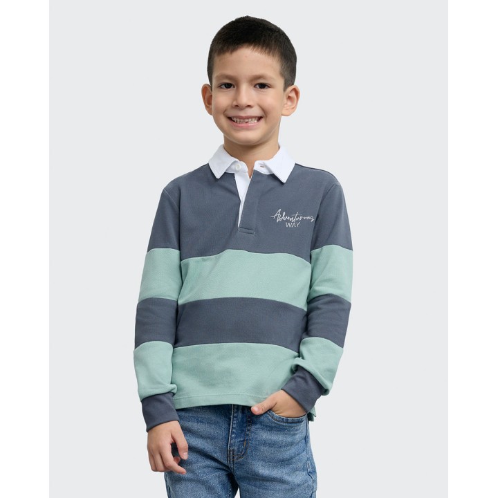 Polo Cuello Camisa Niño Nick Verde Slate / Verde Safari