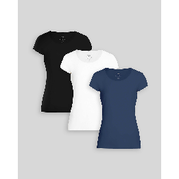 Pack de 3 polos Mujer Cuello Redondo Blanco / Negro / Azul Atlantico