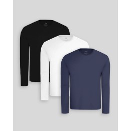 Pack de 3 polos manga larga Blanco Optico / Negro / Azul Oxford
