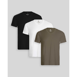 Pack de 3 polos Hombre Cuello V Blanco / Negro / Verde Militar